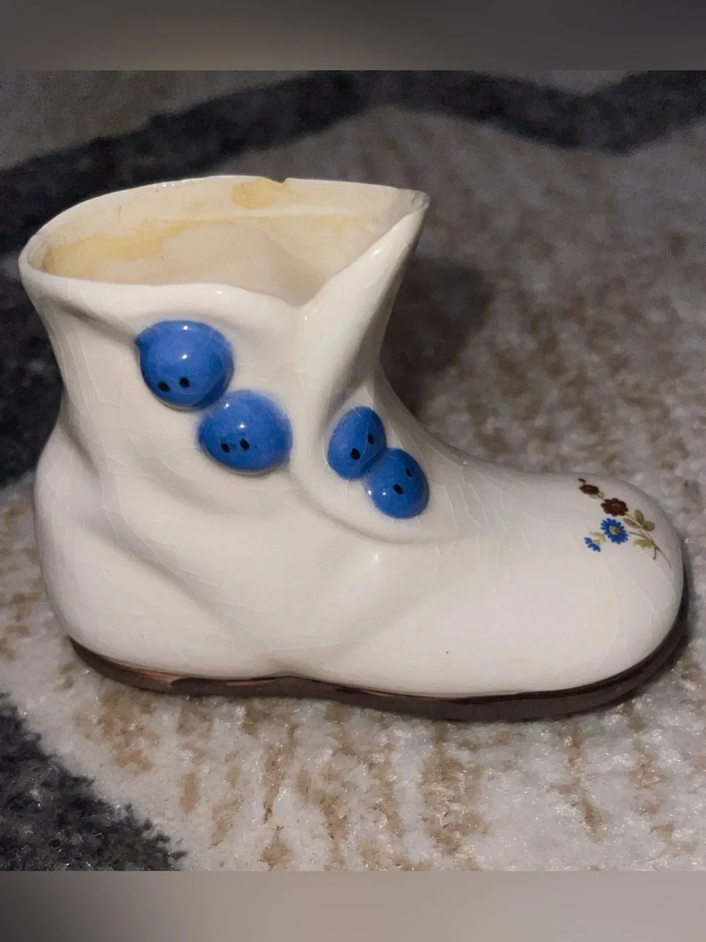 Vintage ceramic baby boy bootie shoe ornament